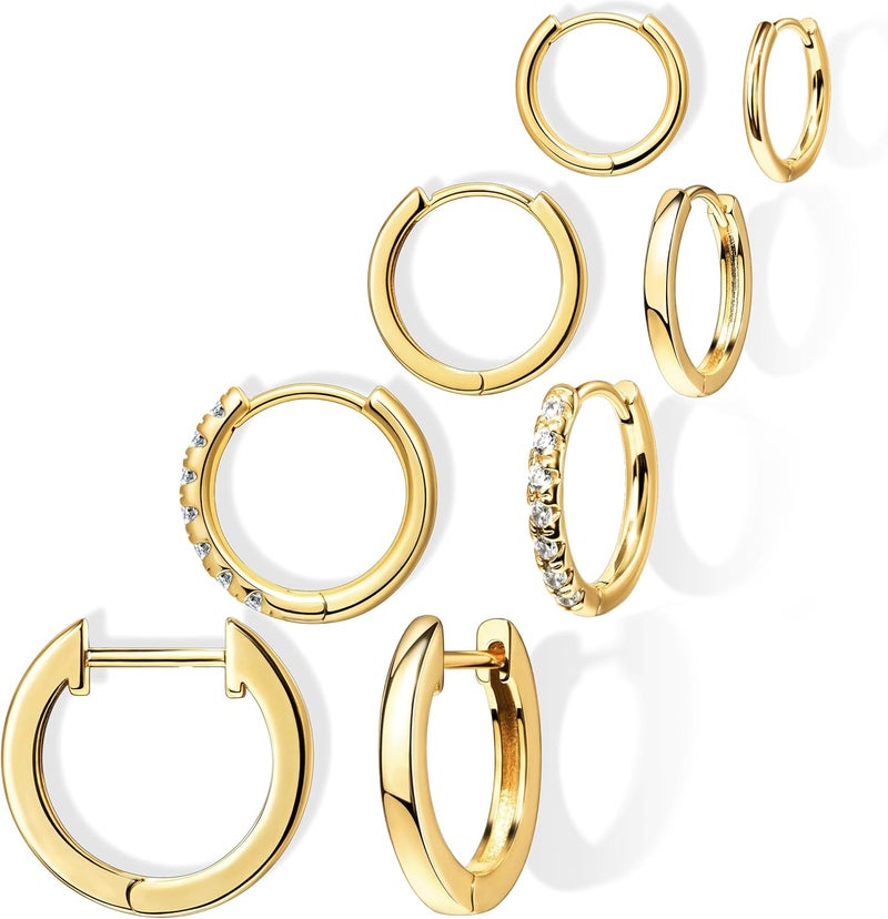 Poxtex Small Gold Huggie Hoop Earrings Set for Women Men Hypoallergenic 14K Plated Stack Cartilage Earrings, Multiple Piercing Lightweight Mini Thin Cute Dainty Trendy Jewelry Set Christmas Gifts for Women - Image 1